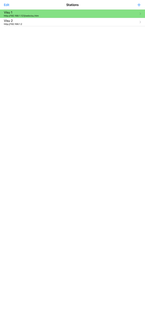 SpiderControl MicroBrowser - List of industrial HMI stations in SpiderControl MicroBrowser with PLC IP addresses