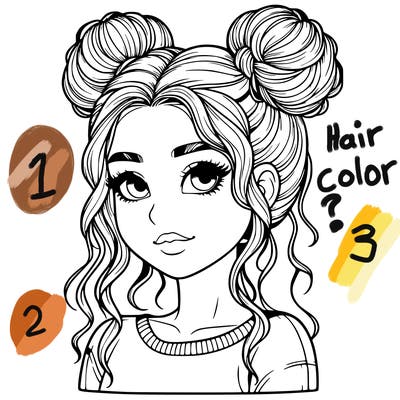 realistic girl with two buns in her hair