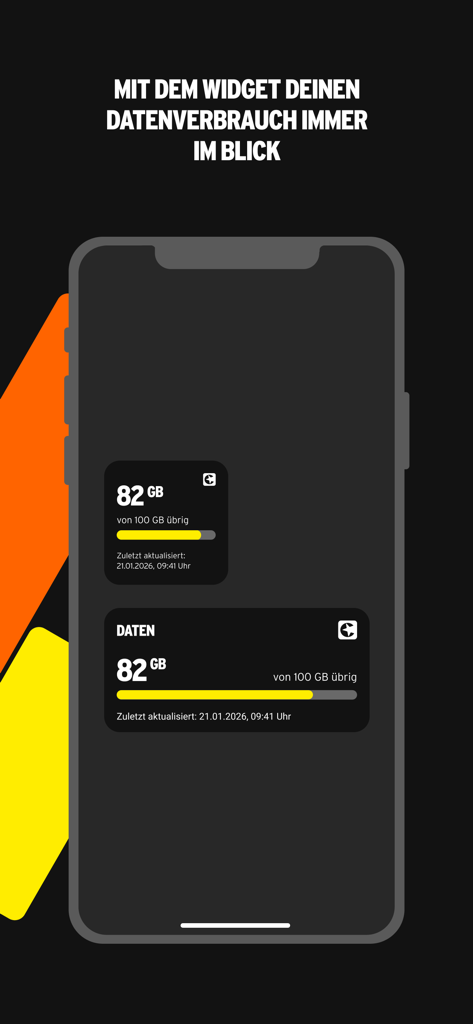 A smartphone screen displaying the congstar data usage widget showing 82 GB remaining out of 100 GB.