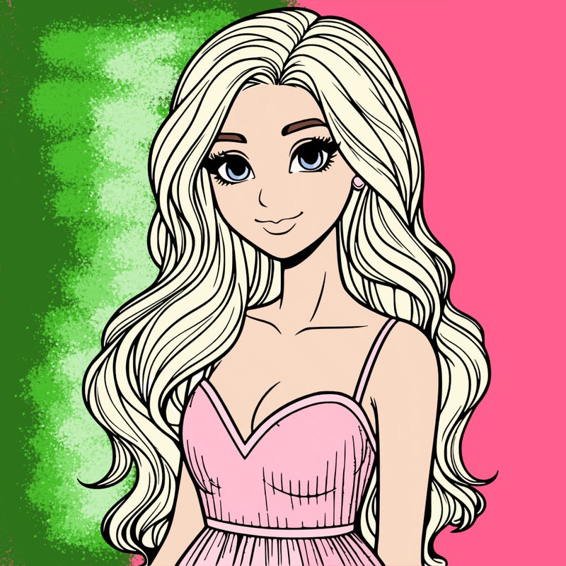 realistic woman with long hair and dress