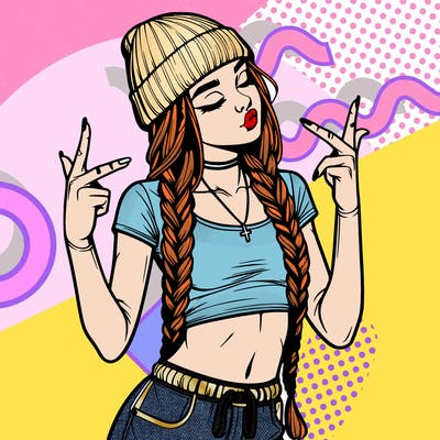 realistic teenage girl with braids and a beanie and crop top doing 🫶🏼