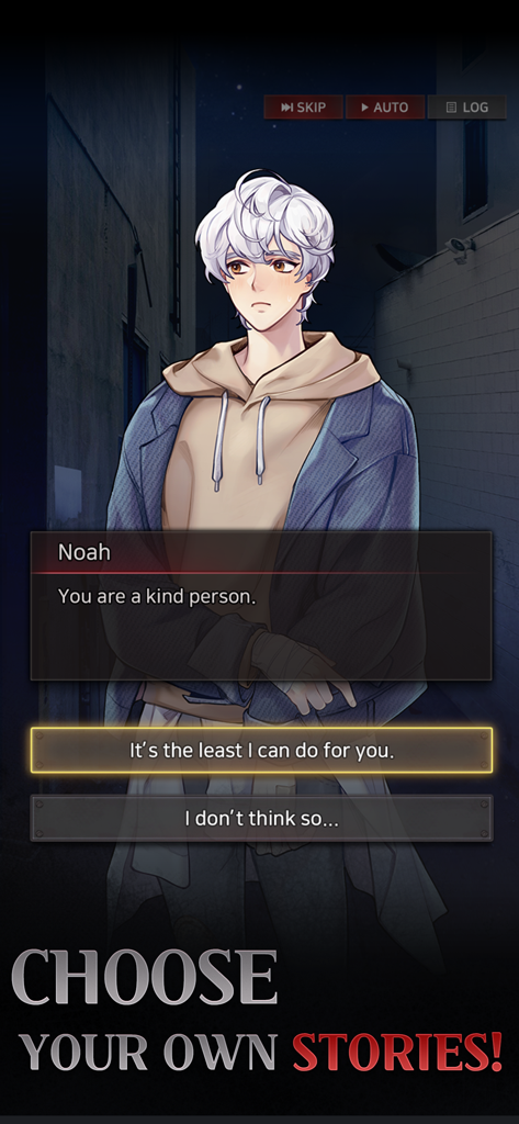 Havenless- Thriller Otome Game - Dialogue with Noah in Havenless thriller otome game choice screen