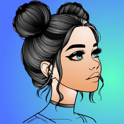 realistic girl with buns on the top of her head