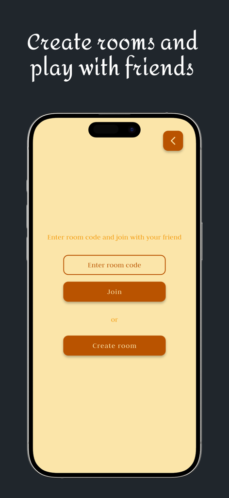 Tic Tac Toe - Online & 2Player - A minimalist mobile app screen for Tic Tac Toe showing buttons to create a room or join a game with a friend using a room code.