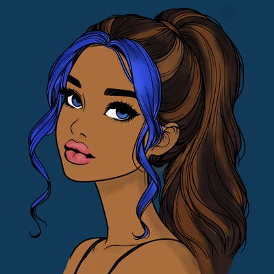 realistic girl with a ponytail on her hair and lips