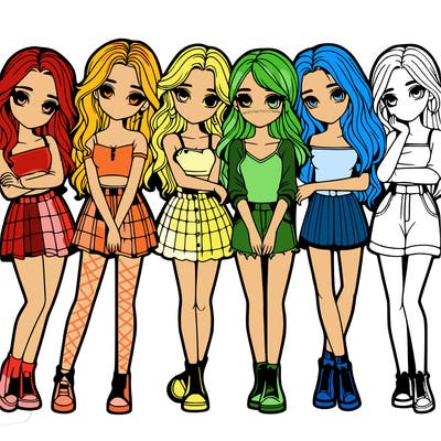 a group of girls realistic