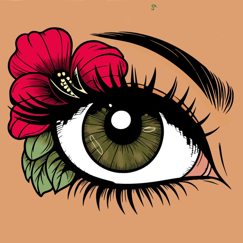 realistic eye with flower