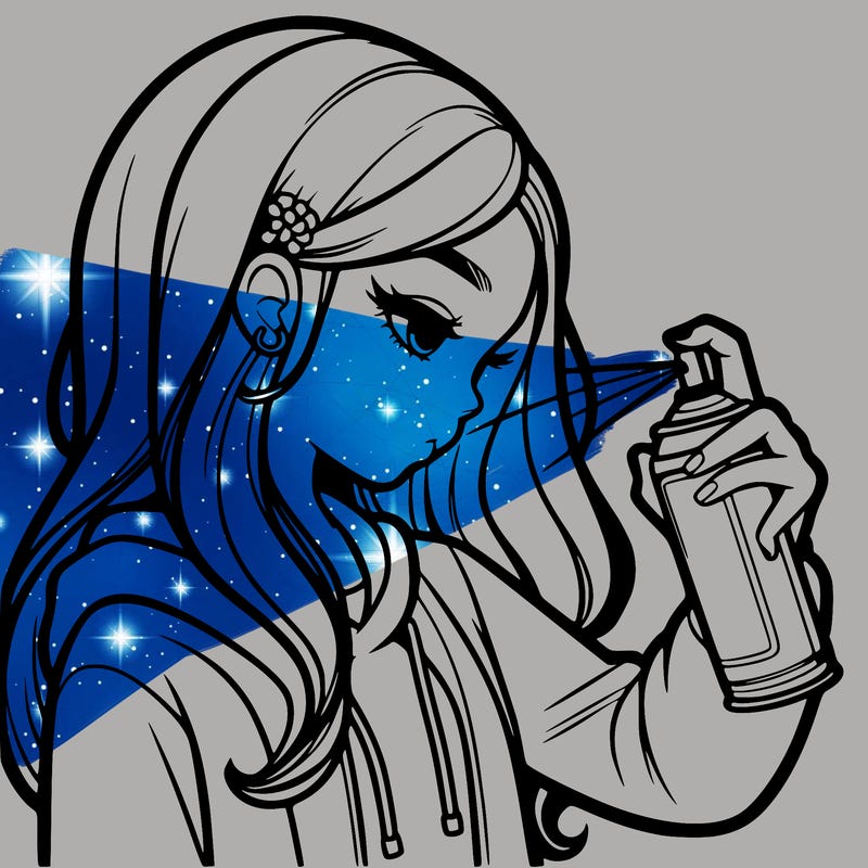 a realistic girl spray painting