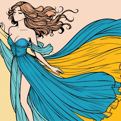 realistic woman in dress flowing the the wind