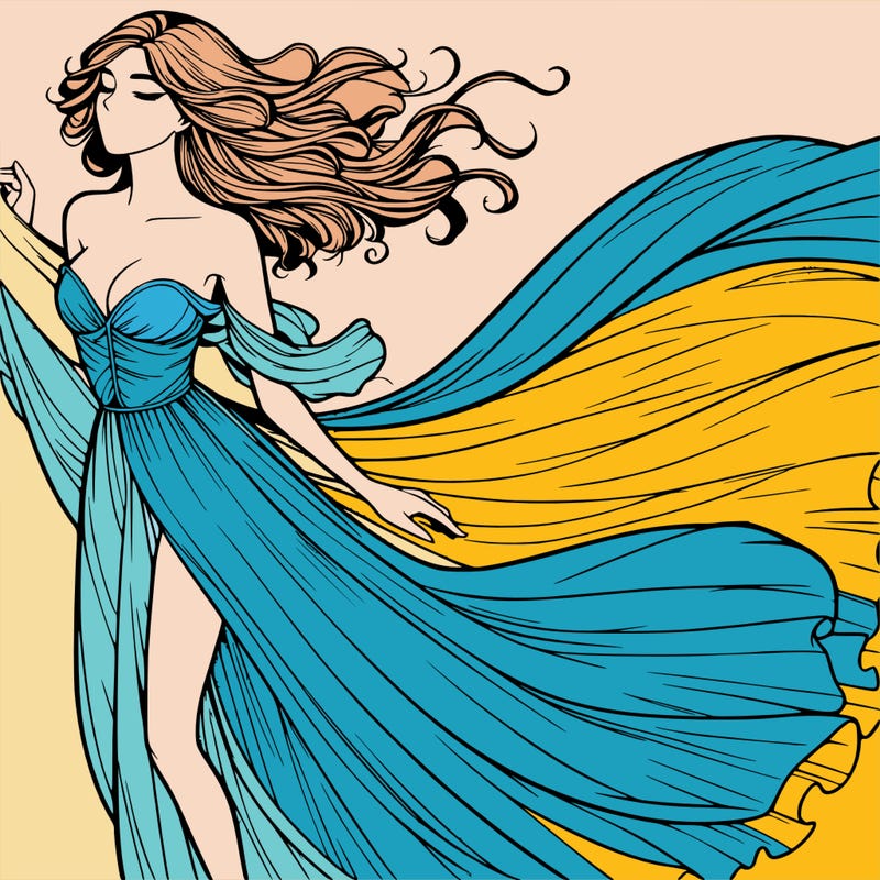 realistic woman in dress flowing the the wind