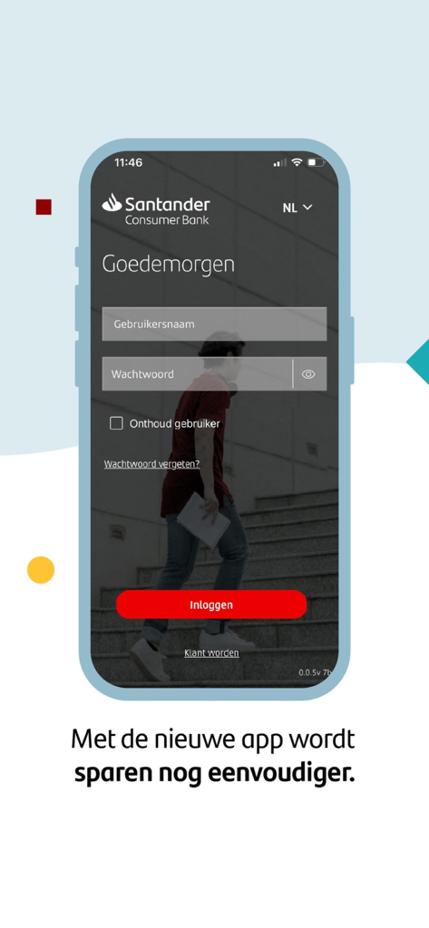 Santander Consumer Bank NL - Login page of the Santander Consumer Bank NL mobile app