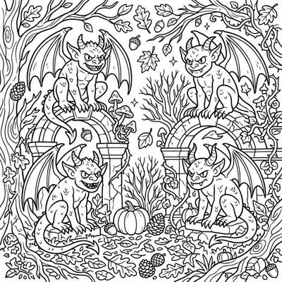 Dive into the enchanting world of autumn with our demonic gargoyles coloring page. Perfect for those who love a touch of fantasy and fright amidst the fall foliage.
