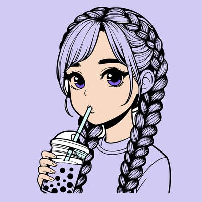 realistic girl with braided hair drinking boba