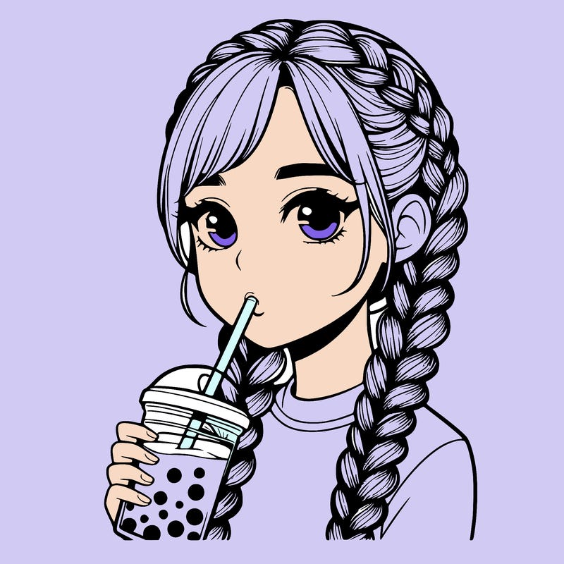 realistic girl with braided hair drinking boba
