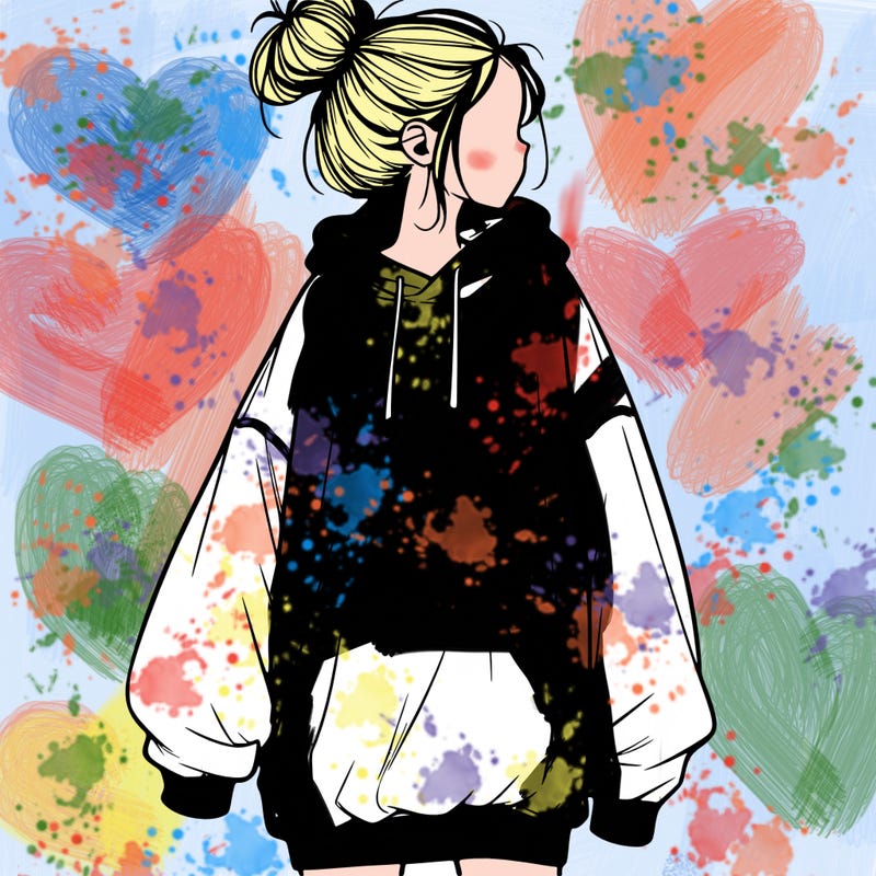 realistic girl with a oversized sweatshirt on and a bun