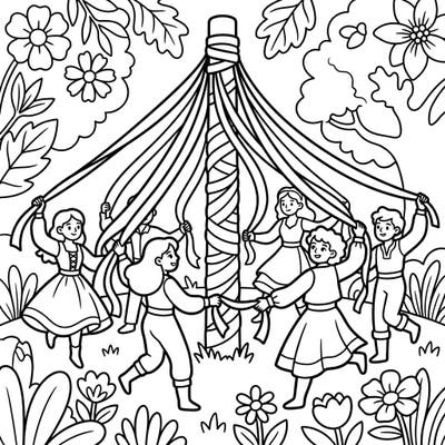Celebrate the joy of spring with this delightful Maypole Dance coloring page, specially designed for toddlers. Its ultra-thick lines and large shapes make it perfect for developing fine motor skills and encouraging creative expression.
