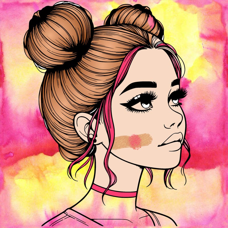 realistic girl with buns on the top of her head