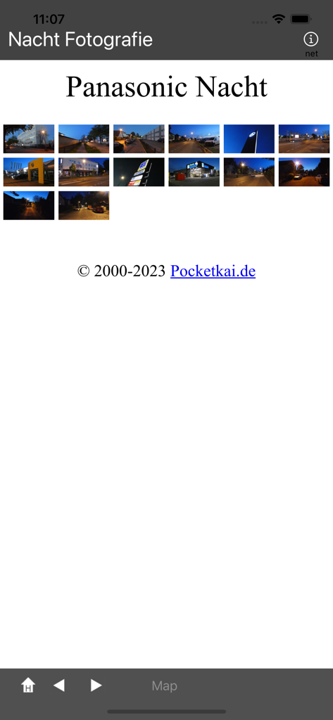 A display of night photos captured using Panasonic cameras in the app