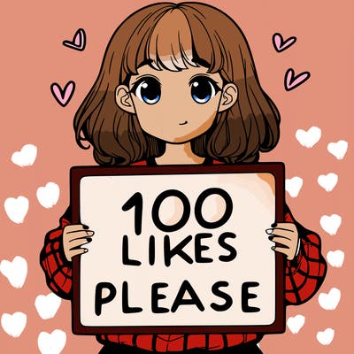 a girl holding a sign saying 100 likes please