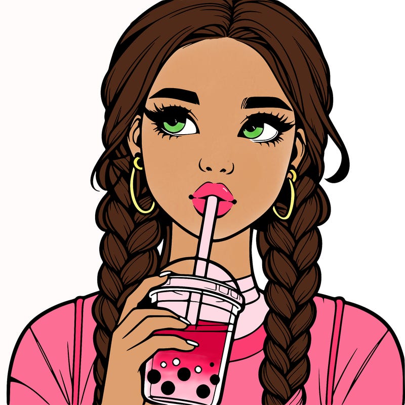 realistic girl with braided hair drinking boba