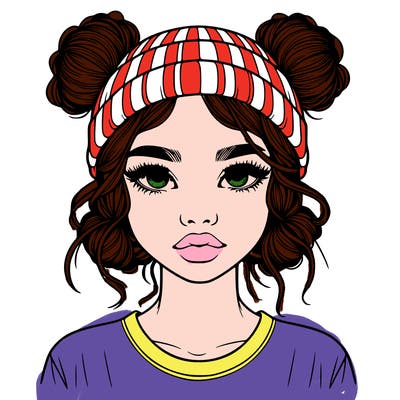 realistic girl with buns in her hair with a beanie on