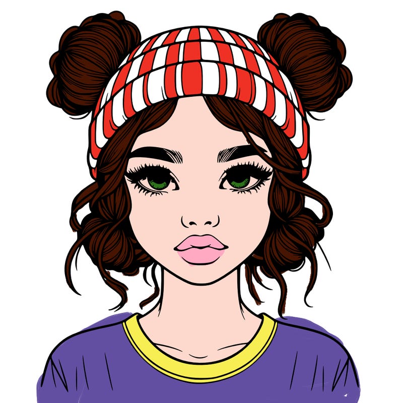 realistic girl with buns in her hair with a beanie on