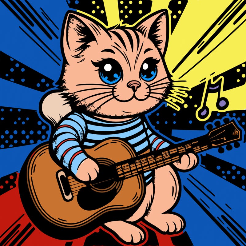 pop art cat with a guitar