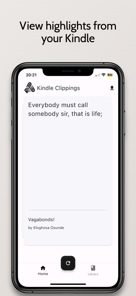 Kindle Clippings - Visualización de un resaltado de libro en la aplicación móvil Kindle Clippings