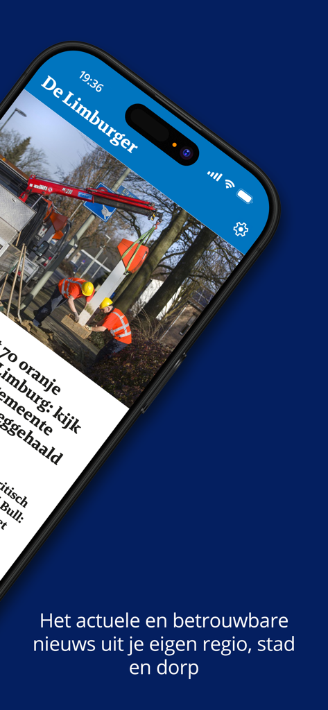 Smartphone screen displaying the De Limburger news app with local headlines from the Limburg region.