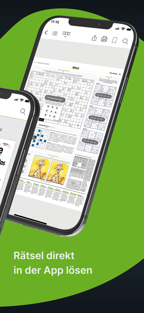NP E-Paper: News aus Hannover - Mobiltelefon, das interaktive Kreuzworträtsel und Sudoku in der NP EPaper Hannover Nachrichten-App anzeigt.