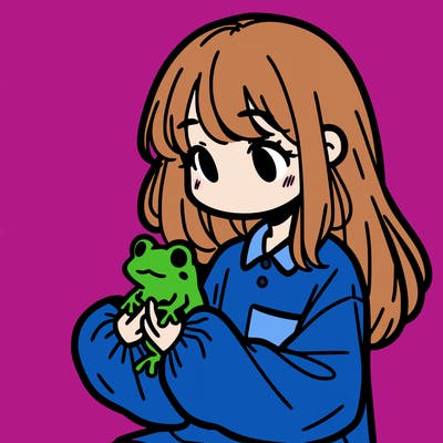 girl with long hair and a oversized shirt. and she is holding a frog