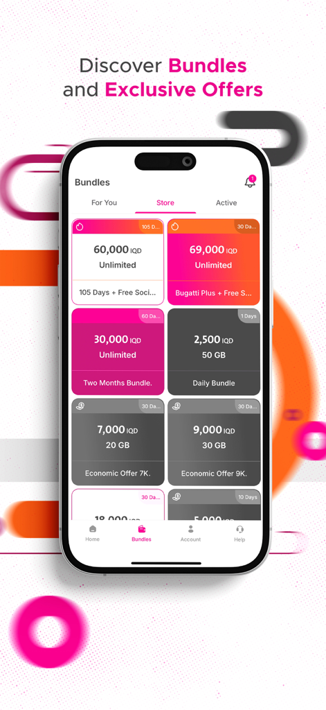 Fastlink 4G LTE - Interface of the Fastlink 4G LTE app displaying available internet bundles and exclusive offers.