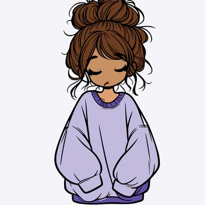 girl with baggy sweatshirt and messy bun