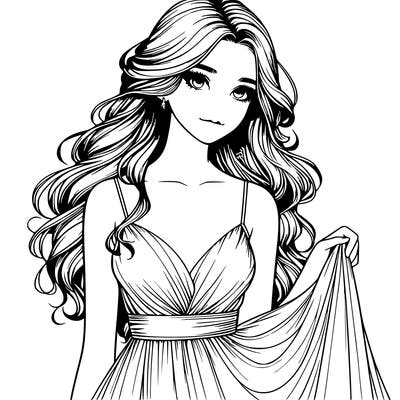 realistic girl in flowy silky prom dress