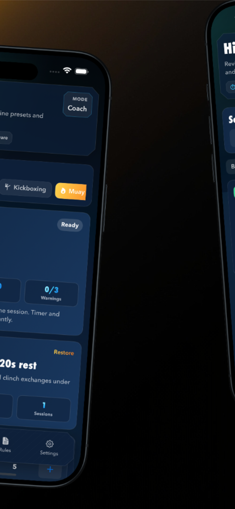 Interface of How to KO app showing the coach mode for combat sports training