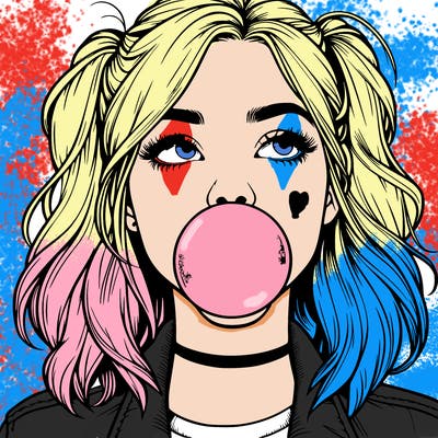 realististic girl blowing bubble -gum