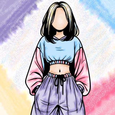 realistic girl faceless with baggy pants and a crop top