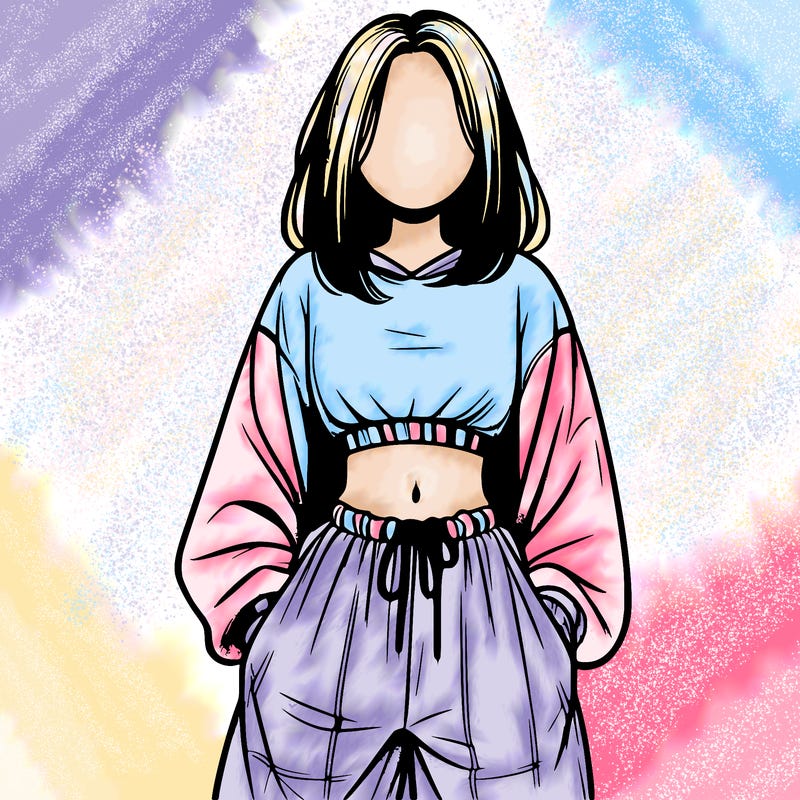 realistic girl faceless with baggy pants and a crop top