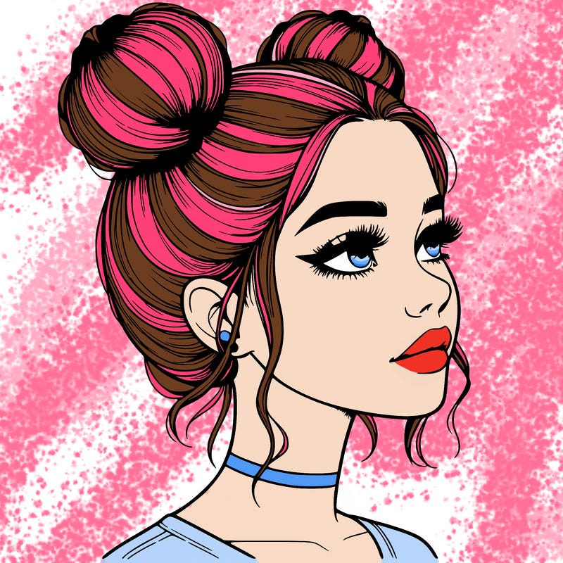 realistic girl with buns on the top of her head