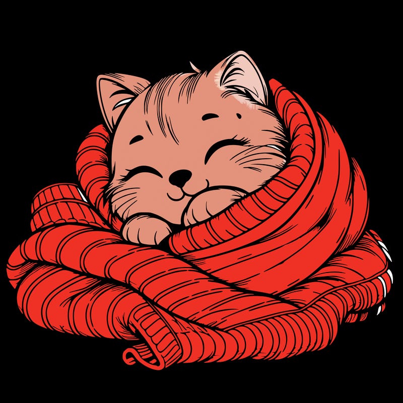 realistic cozy cat in a blanket