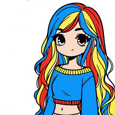 girl with long hair and a crop top with a sweater