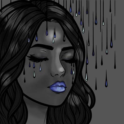 rain going over realistic woman’s face