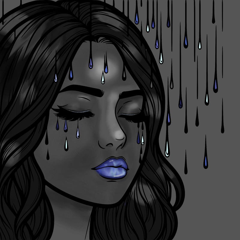 rain going over realistic woman’s face
