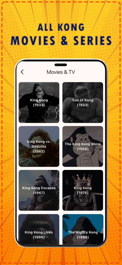 Kong Wiki | KongPedia - A list of classic King Kong movies and television series displayed in the Kong Wiki app interface