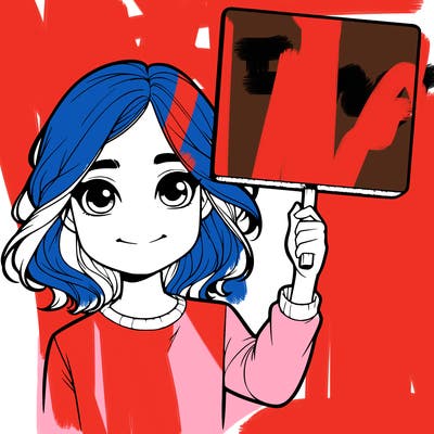 realistic girl holding up a sign