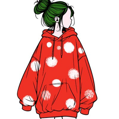 realistic girl with a oversized sweatshirt on and a bun