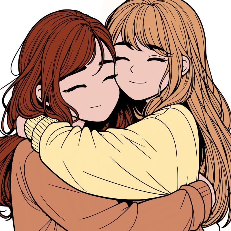 realistic two girls hugging