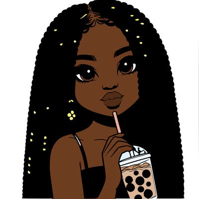 realistic girl holding a boba with braided hair