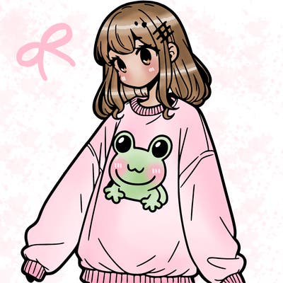 girl wearing frogging sweatshirt