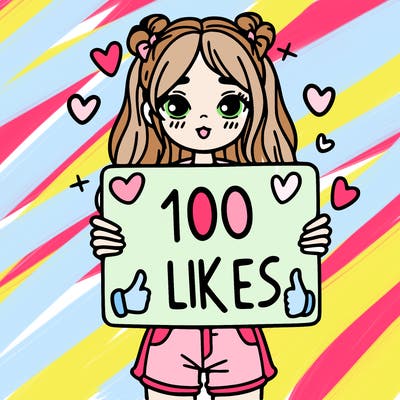girl holding a sign saying 100 likes